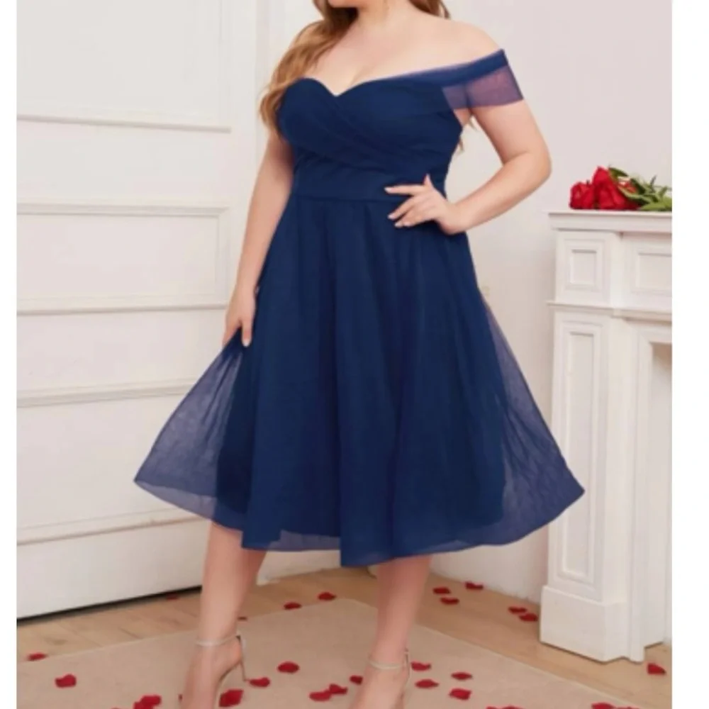 Luxe plus size off shoulder party holiday formal evening dress - Picture 5 of 6